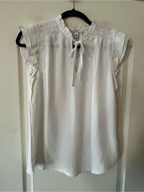 Haver London White Ruffle Sleeve Tie-Neck Blouse Women’s Size Small